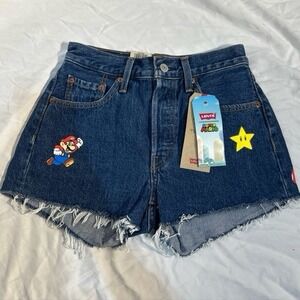 NWT Levi's x Super Mario Dark Denim 501 High Waist Shorts Blue Tab Size 26